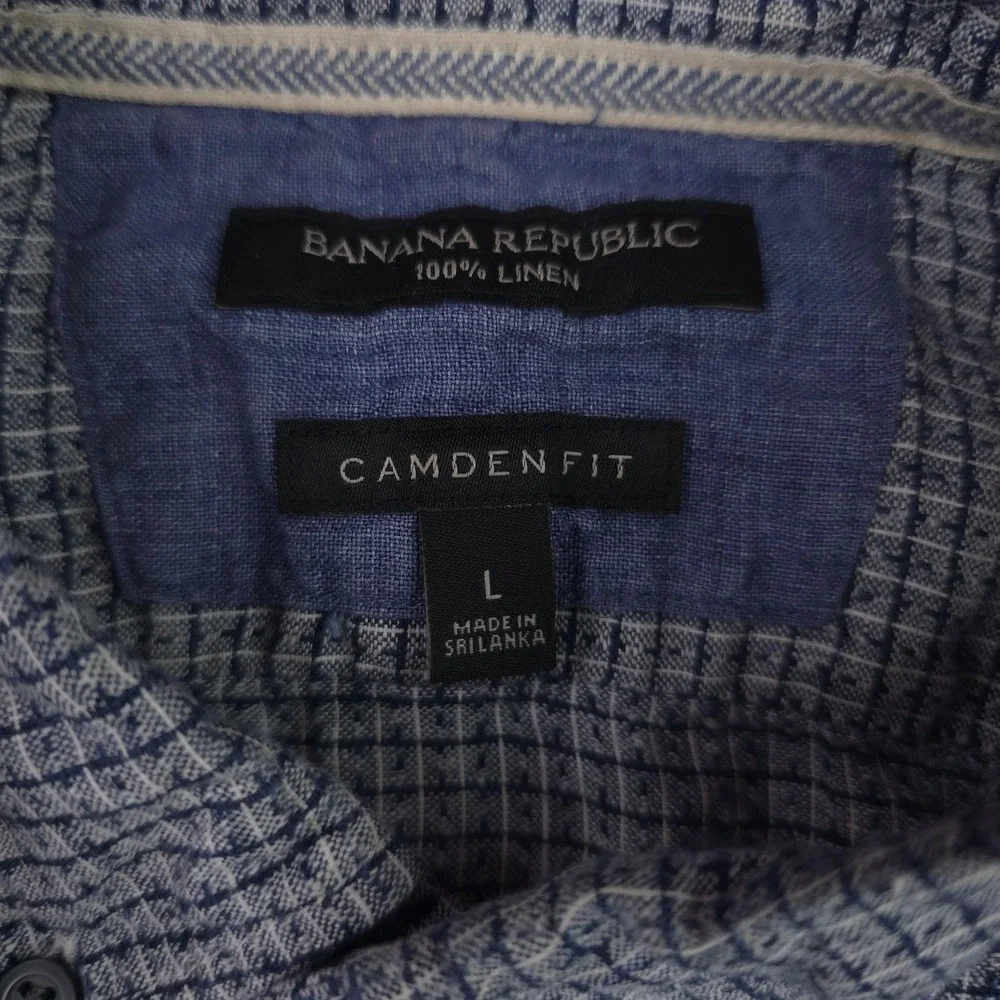 Banana Republic Shirt Mens Large Blue Camden Fit Linen Long Sleeve Button Down